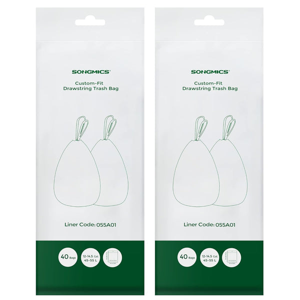 SONGMICS Trash Bags for 12-14.5 Gallon (45-55L) Trash Cans,80 Count Drawstring Kitchen