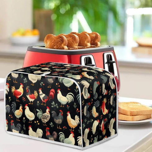 2 Slice Toaster Cover, Farm Chicken Rooster Design, Dust Protection with Hang Loop, Easy to Store (14x14") 2PCS