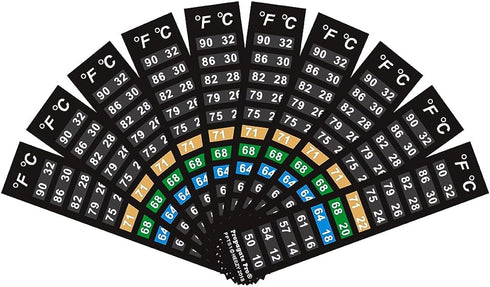 Stick On Thermometer Strip - Digital Temperature Display for Fermenting, Brewing, Aquariums, 10 Pack (50-90F)