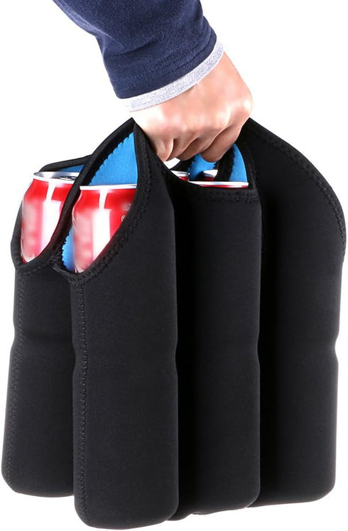 Hipiwe Set of 2 Insulated Neoprene Wine Carrier Tote Bag + 6 Pack Beer Can Carrier Tote, Perfect for Travel