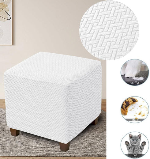 Lussenwert Ottoman Cover Square Stretch Knitted Jacquard Square Ottoman Cover Square Storage Ottoman Cover Thick