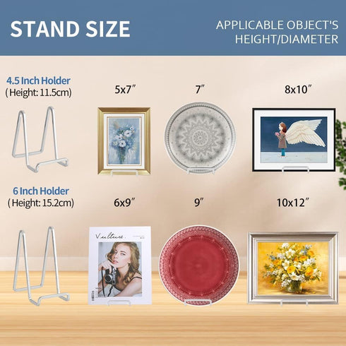 Plate Holder Easel Display Stand - 8 inch Metal Plate Stands for Display, Silver Iron Easels for Pictures, Photo