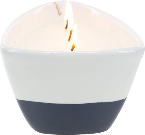 Pavilion Gift Company Life is Better 10 Oz Triple Wick Candle in Ceramic Boat Dish, Blue, 67770