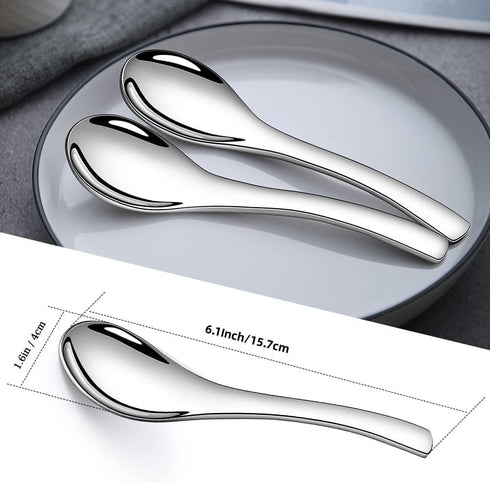 Soup Spoons,4 Pieces Stainless Steel Asian Soup Spoon 6.3 Inch Heavy-Weight Short Handle Ramen Spoons,Thickened Spoons Silverware