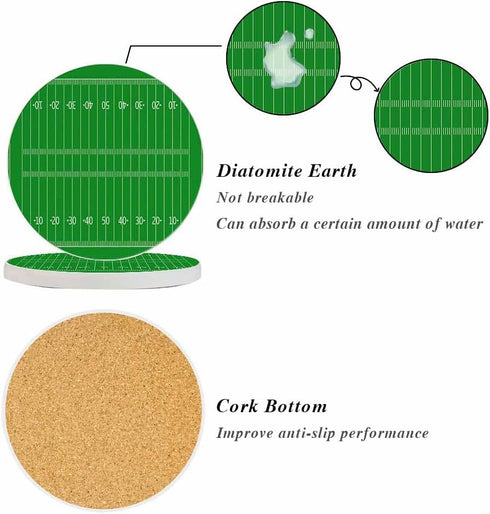 oFloral 2 American Football Field Coasters for Drinks Coasters for Table Ceramic Absorb Stone Coasters with Coffee