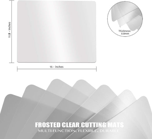 Fotouzy Plastic Cutting Board Set of 7, Frosted Clear Flexible Mats, BPA-Free, Non-Porous, Dishwasher Safe, Transparent