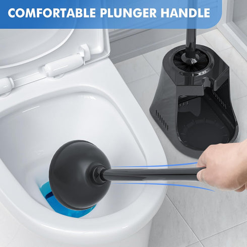 Toilet Plunger and Brush Set | Heavy Duty Toilet Plunger with Ventilated Holder, 2-in-1 Toilet Brush and Plunger Combo