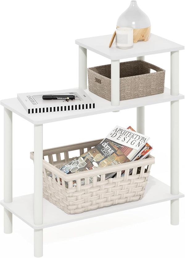 Furinno Turn-N-Tube Side Table, 3-Tier Rectangle Sofa End Table with Open Shelf,