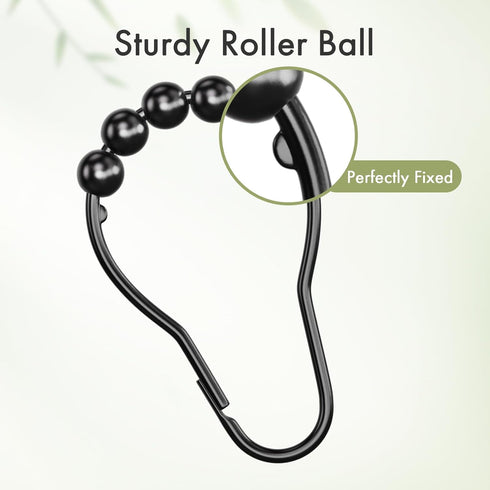 Amazer Matte Black Shower Curtain Rings - Set of 12, Rust-Resistant Metal Hooks for Bathroom Shower Rod