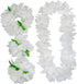 4 Pcs White Hawaiian Leis with Green Leaves for Graduation Party, Dance Party, Photo Prop Outdoors (White-02)