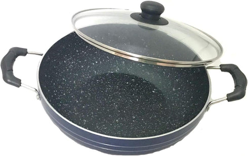 Non Stick Kadai with Glass Lid, Deep Stir Fry Pan for Gas and Induction Cooktops, 2.2 Litre Aluminium