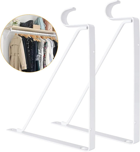 4 Pack Heavy Duty Closet Rod Brackets Holder, 11 x 11 x 1 Inch White Closet Rod Support Bracket