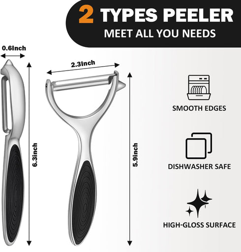TACGEA Vegetable Peeler Set of 2 - Durable Non-Slip Handle Potato Peelers for Kitchen, Fruit Straight Blade