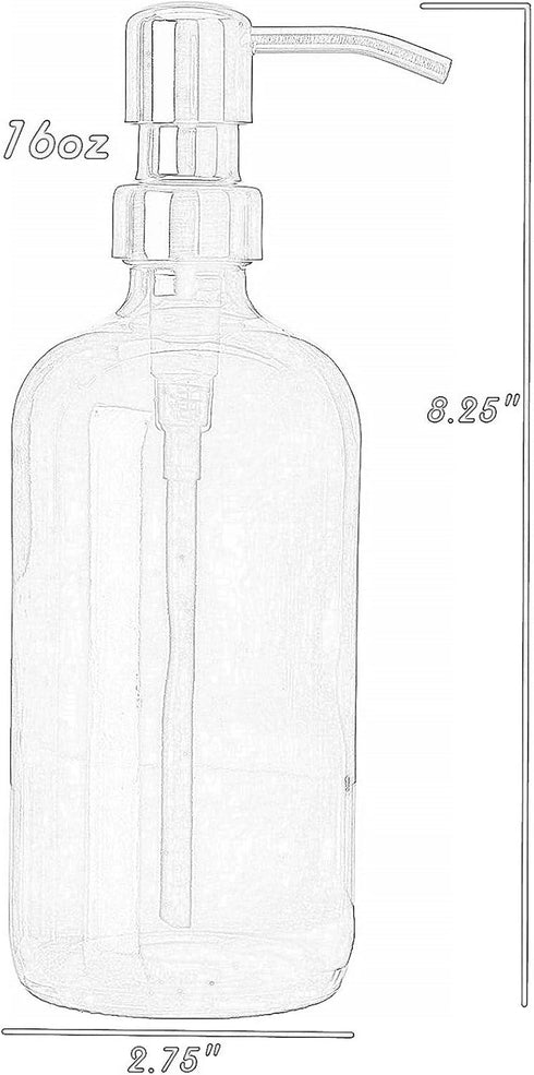 Industrial Rewind Clear Glass Soap Dispenser, 16oz Refillable Liquid Soap Pump Bottle for Bathroom Vanity, Kitchen