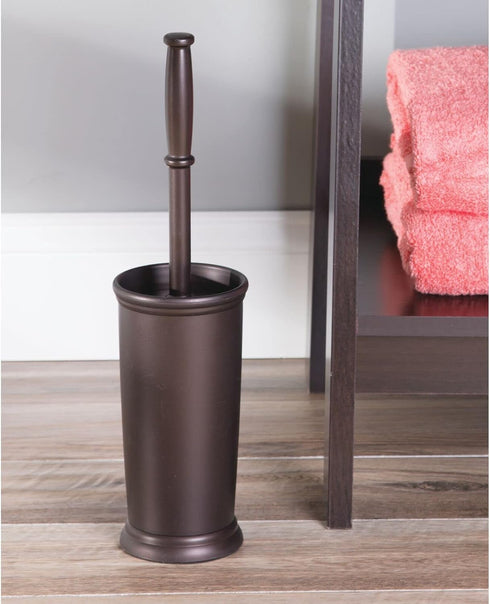 mDesign Toilet Bowl Brush and Holder - Compact Bathroom Toilet Scrubber in Modern Holder - Hyde Collection - Bronze