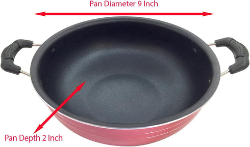 Kadai Deep Kadhai Cooking Pan, Nonstick Coating Aluminum Wok, 2 Ltr Capacity, Size 8.5 x 8.5 x 2 Inch