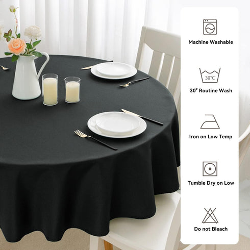 Romanstile Round Waterproof Tablecloth, Stain Resistant Washable Polyester Covers for Kitchen Dining Party - Black, 60