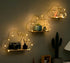 Niemro Set 3 Golden Cloud Shape Floating Shelves with LED Lights Wall Decor,Gold Metal Wire and Wood Base Wall Mounted