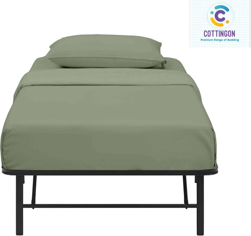 Cottingon Premium 400 TC 100% Egyptian Cotton 4 PC Sheet Set, Cot Size 33"x75", 7" Deep, Sage