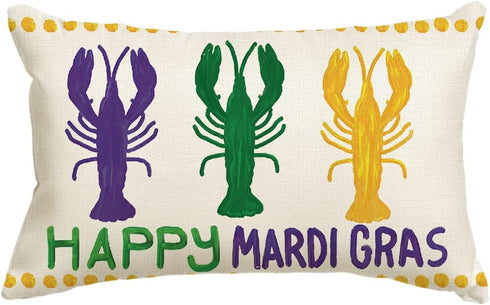 AVOIN colorlife Happy Mardi Gras Crawfish Throw Pillow Cover, 12 x 20 Inch Holiday Party Cushion Case for Sofa