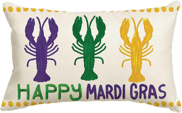 AVOIN colorlife Happy Mardi Gras Crawfish Throw Pillow Cover, 12 x 20 Inch Holiday Party Cushion Case for Sofa
