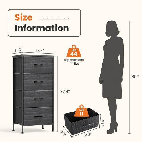 4 Closet,Entryway,Dorm,Black Sweetcrispy Nightstand Small Bedroom Dresser with Fabric Drawers,Bed Side Furniture End