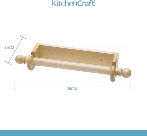 KitchenCraft 25 cm Wall Mounted Kitchen Roll Holder to Fit Paper Towels, Beechwood, Brown