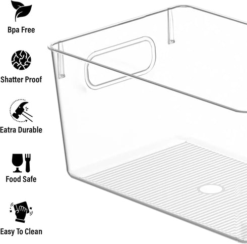 Clear Plastic Storage Bins, Pantry Organizers and Storage Containers for Kitchen, Bathroom, Freezer, Refrigerator