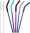 Senneny Set of 5 Stainless Steel Straws - Colorful with Silicone Flex Tips, 2 Cleaning Brushes and Portable Bag Included