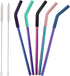 Senneny Set of 5 Stainless Steel Straws - Colorful with Silicone Flex Tips, 2 Cleaning Brushes and Portable Bag Included