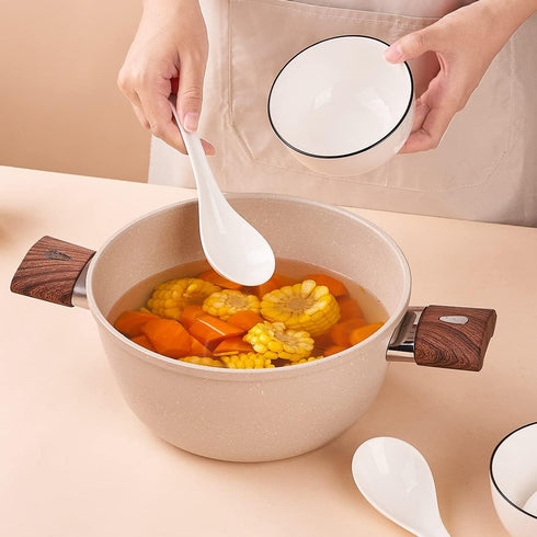 Porcelain Soup Spoons Set of 4, 6.6 Inch Ceramic Chinese Soup Spoons for Asian Ramen