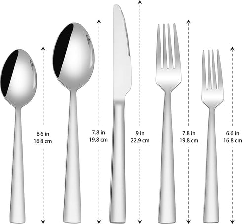Silverware Set for 6, CXJY 30-Piece Stainless Steel Flatware Cutlery Set, Square Edge Kitchen Utensil Include Knives/Forks/Spoons, Tableware for Home/Hotel, Mirror Polished Dishwasher Safe by CXJY