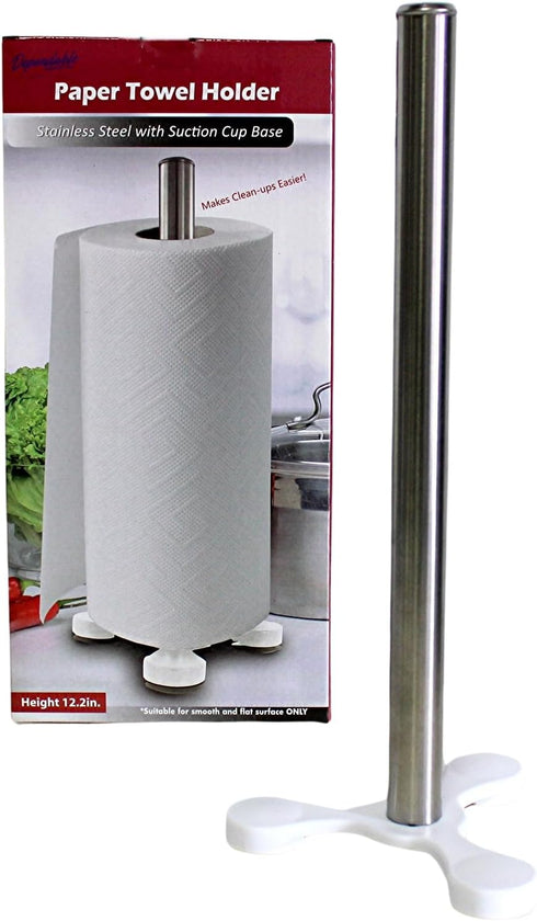 Stainless Steel Suction Cup Paper Towel Holder, Kitchen Bathroom Spare Toilet Paper Holder with Non-Slip Grip Base