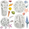 4 PCS Marine Theme Cake Fondant Silicone Mold, Seashell Conch Starfish Baking Molds for Cake Decoration
