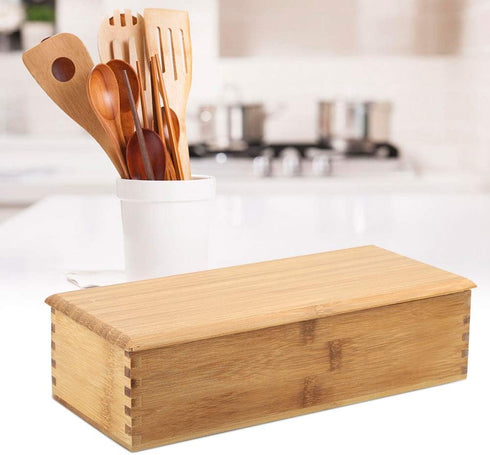 Tomotato Wooden Chopsticks Storage Box - Bamboo Silverware Organizer with Lid for Home Kitchen