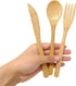 Honbay 3PCS Japanese Style Eco-friendly Bamboo Flatware Set, Reusable Utensils with Retro Pouch - Spoon, Fork, Knife