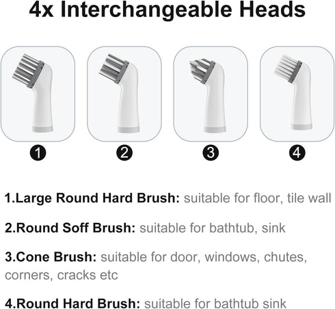 Electric Cleaning Brush with 4 in 1 Brush Heads, Cordless Motorized for Bathroom, Toilet, Kitchen Cleaning (Grey)