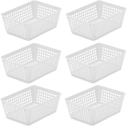 YBM Home 6-Pack Small Plastic Storage Baskets for Home and Office Organization, Functional Trays, White
