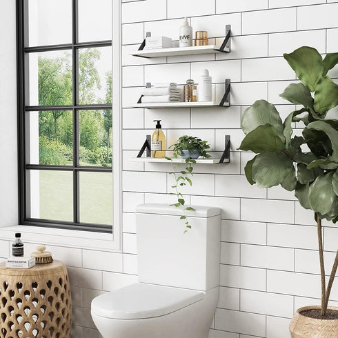 Set 3, 17 6 Inches Forbena White Floating Shelves for Wall Decor of x Bathroom Shelf Over Toilet, Small Modern Mounted