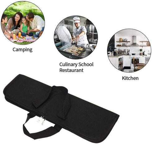 QEES Knife Roll Bag with 4 Slots for Home Kitchen Knife Tools, Durable Chef Knife Carrier with Handle for Culinary