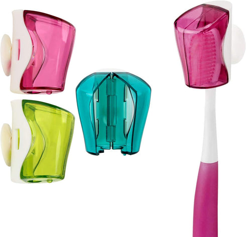 Toothbrush Holder Case with Suction Cup, 3 Pcs Wall Holder with Cover for Kids and Adults