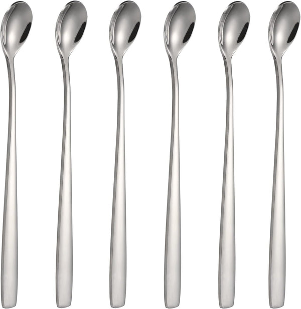 Stainless Steel Iced Tea Spoons Set of 6, Cocktail Stir Sticks for Cold Drinks