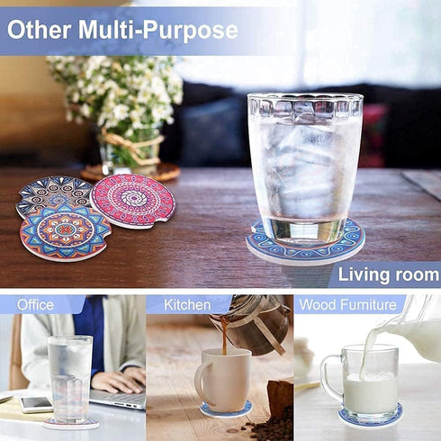 Car Coasters for Drinks, 10 Pack Absorbent Ceramic Coasters with Finger Notch for Easy Removal, Cute Car Accessories.