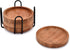 Acacia Wood Round Coasters Set of 4 with Iron Holder - Tabletop Protection for Drinks in Home, Bar, Kitchen
