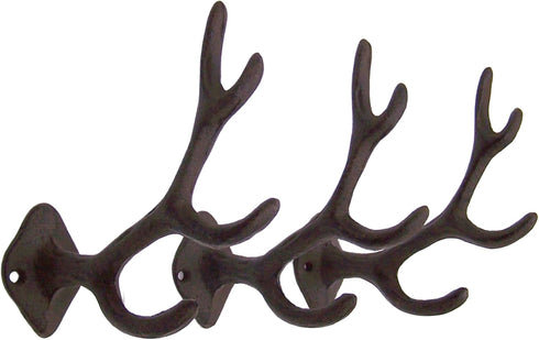 Rustic 4-Point Deer Antler Cast Iron Wall Hook, 5.6 Inch (Set of 3)