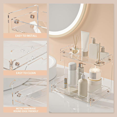 Counter Countertop 2 Bathroom Organizer Tier Storage Acrylic Corner Makeup Organizer for Perfume Stand, Vanity Holder