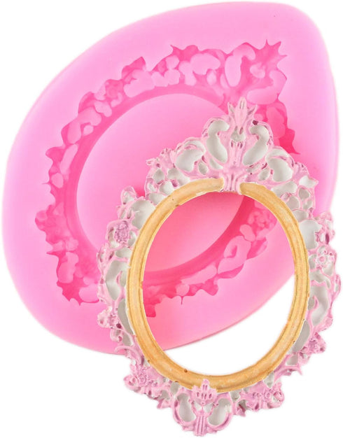 Mujiang Baroque Style Fondant Molds - Curlicues Scroll Lace Photo Frame Silicone Molds Set of 4