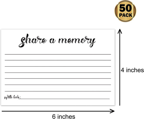 50 Share a Memory Cards, 4x6 Inch, Going Away Party Decorations, Funeral Guest Book for Celebration of Life