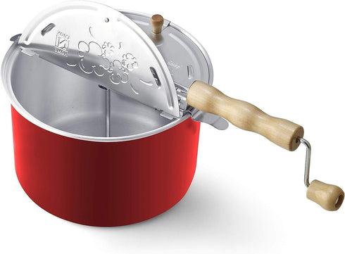 Cook N Home 6-Quart Aluminum Stovetop Popcorn Popper with Crank, Red Popcorn Pot