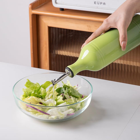 Sweejar Large Ceramic Olive Oil Dispenser Bottle, Opaque Cruet for Oil, Vinegar, Soy Sauce, 24 Fl Oz (Gradient Green)